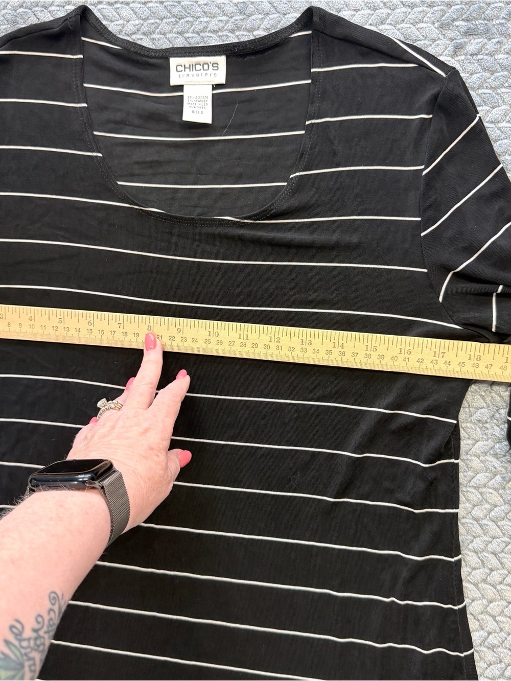 Chico's Travelers Collection Striped 3/4 Sleeve Top Size 2/Large - Picture 5 of 6